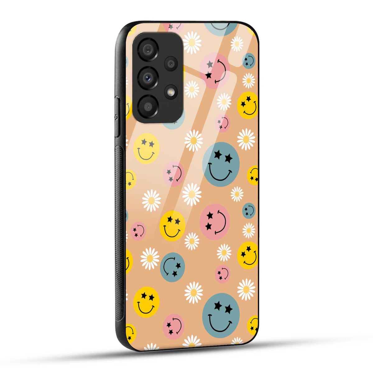 Samsung Galaxy A23 Back Cover Smiley And Flowers Printed Glass Case