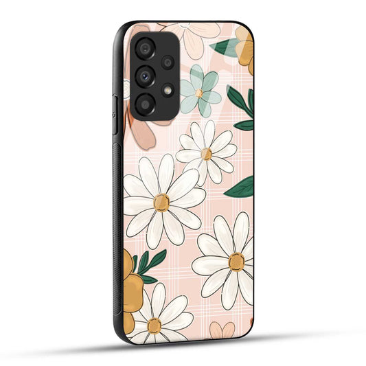Samsung Galaxy A23 Back Cover Retro Flower Art Printed Glass Case