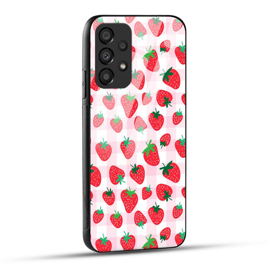 Samsung Galaxy A23 Back Cover Doodle Of Strawberries Printed Glass Case