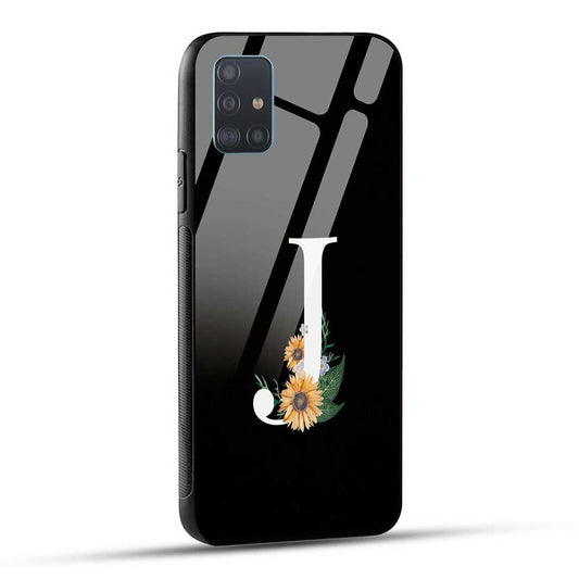 Samsung Galaxy A51 Back Cover J Alphabet White Floral Name Initial Letter Glass Case