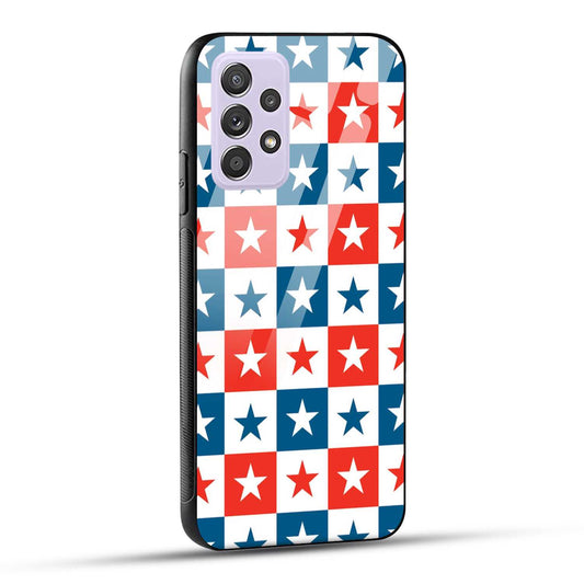 Samsung Galaxy A52 / A52 5G / A52S / A52s 5G Back Cover Blue And Red Star Print Printed Glass Case
