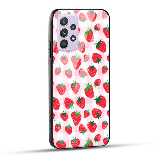 Samsung Galaxy A52 / A52 5G / A52S / A52s 5G Back Cover Doodle Of Strawberries Printed Glass Case