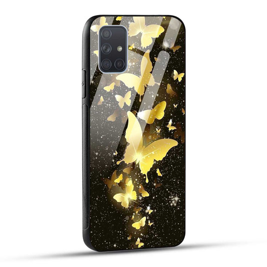 Samsung Galaxy A71 Back Cover Golden Butterfly Printed Glass Case