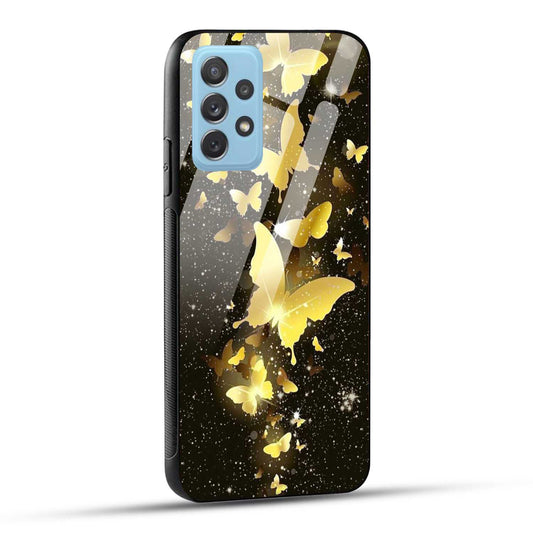 Samsung Galaxy A72 Back Cover Golden Butterfly Printed Glass Case