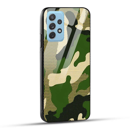 Samsung Galaxy A72 Back Cover Camouflage Printed Glass Case