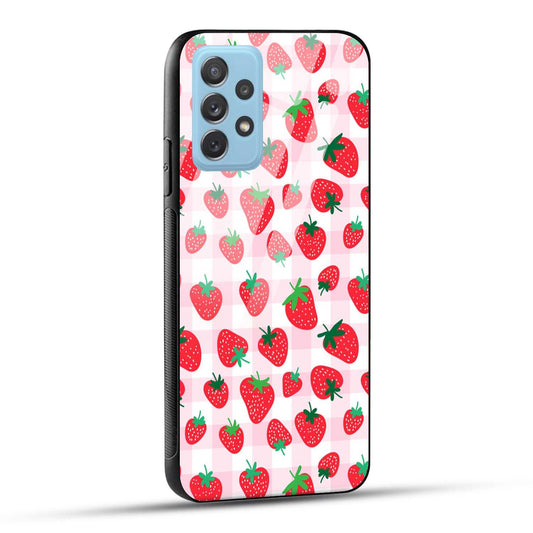Samsung Galaxy A72 Back Cover Doodle Of Strawberries Printed Glass Case
