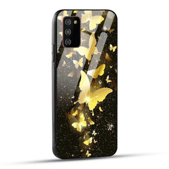 Samsung Galaxy M02s / Samsung Galaxy A03s / Samsung Galaxy F02S Back Cover Golden Butterfly Printed Glass Case