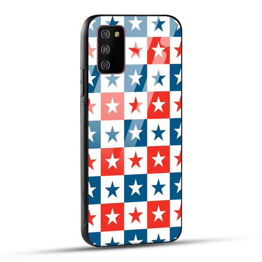 Samsung Galaxy M02s / Samsung Galaxy A03s / Samsung Galaxy F02S Back Cover Blue And Red Star Print Printed Glass Case