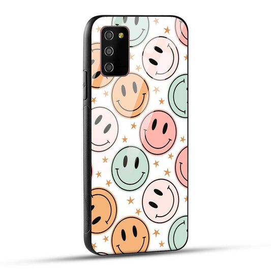 Samsung Galaxy M02s / Samsung Galaxy A03s / Samsung Galaxy F02S Back Cover Smiling Flowers And Stars Printed Glass Case