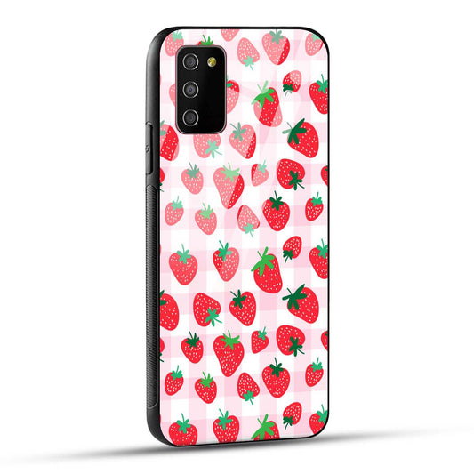 Samsung Galaxy M02s / Samsung Galaxy A03s / Samsung Galaxy F02S Back Cover Doodle Of Strawberries Printed Glass Case
