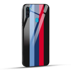 Samsung Galaxy M11 Back Cover Red Blue Stripes Glass Case