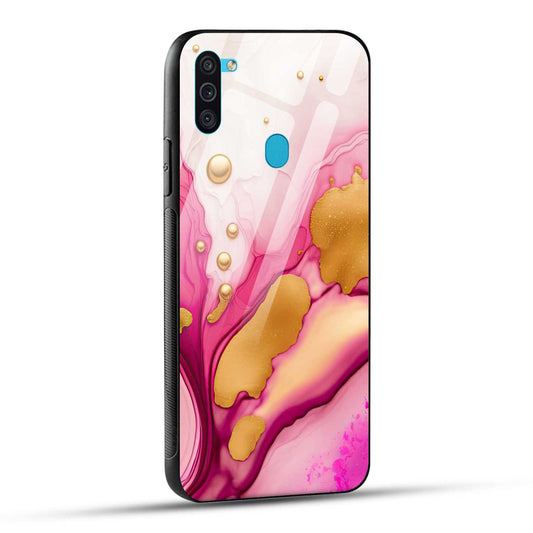 Samsung Galaxy M11 Back Cover Golden Marble Printed Glass Case