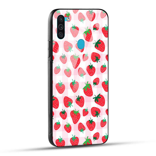 Samsung Galaxy M11 Back Cover Doodle Of Strawberries Printed Glass Case