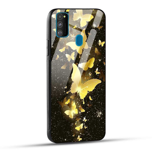 Samsung Galaxy M30s / Samsung Galaxy M21 / Samsung Galaxy M21 2021 Back Cover Golden Butterfly Printed Glass Case
