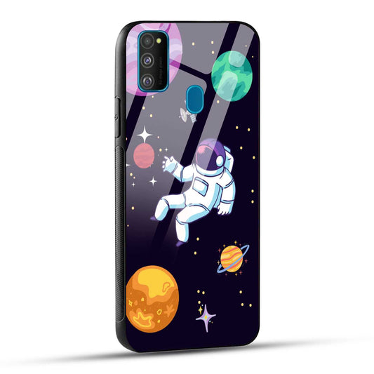 Samsung Galaxy M30s / Samsung Galaxy M21 / Samsung Galaxy M21 2021 Back Cover Colorful Illustration Astronaut Printed Glass Case