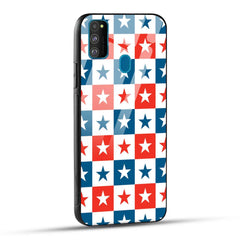 Samsung Galaxy M30s / Samsung Galaxy M21 / Samsung Galaxy M21 2021 Back Cover Blue And Red Star Print Printed Glass Case