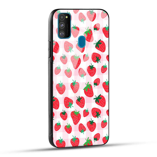 Samsung Galaxy M30s / Samsung Galaxy M21 / Samsung Galaxy M21 2021 Back Cover Doodle Of Strawberries Printed Glass Case