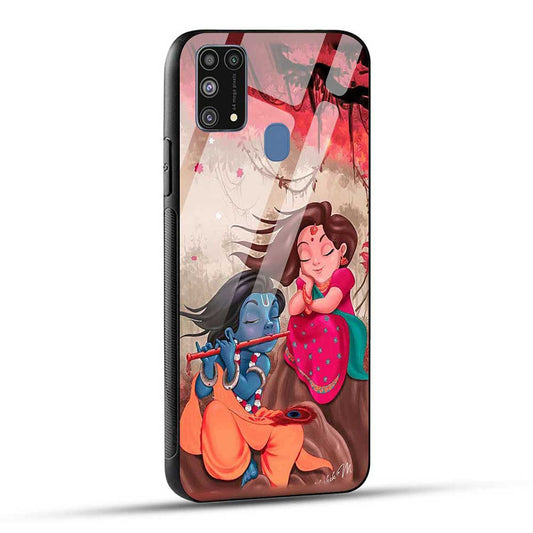 Samsung Galaxy M31 / F41 / M31 Prime Back Cover Lord Krishna with His Flute & Radha Glass Case