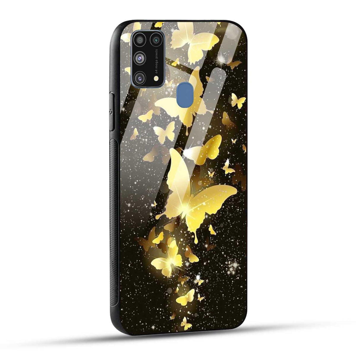 Samsung Galaxy M31 / Samsung Galaxy F41 / Samsung Galaxy M31 Prime Back Cover Golden Butterfly Printed Glass Case