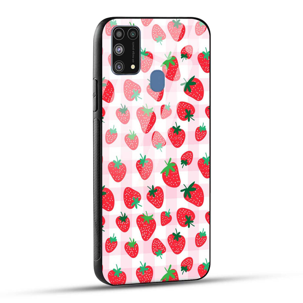 Samsung Galaxy M31 / Samsung Galaxy F41 / Samsung Galaxy M31 Prime Back Cover Doodle Of Strawberries Printed Glass Case