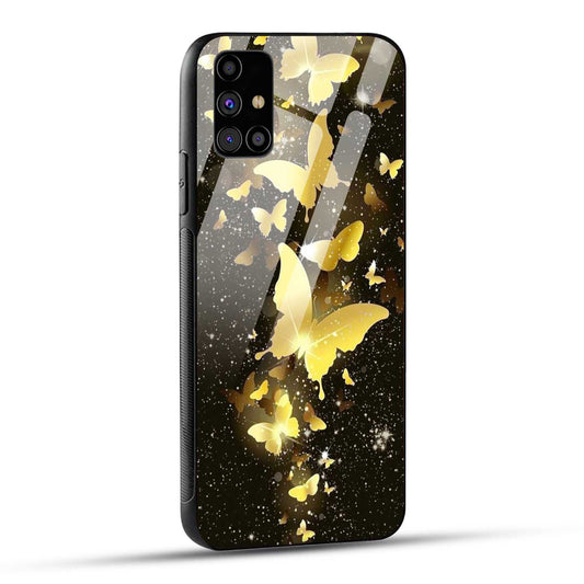 Samsung Galaxy M31s Back Cover Golden Butterfly Printed Glass Case