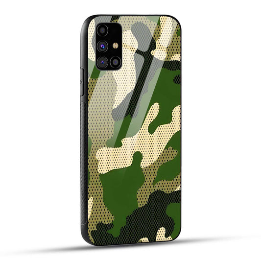 Samsung Galaxy M31s Back Cover Camouflage Printed Glass Case