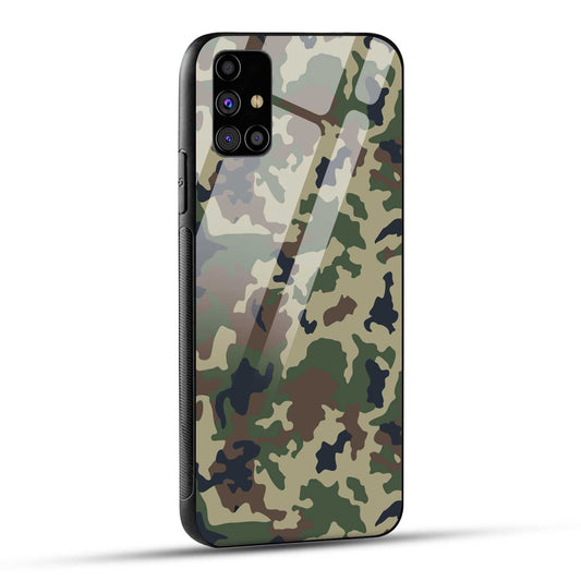 Samsung Galaxy M31s Back Cover Army Pattern Printed Glass Case