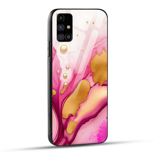 Samsung Galaxy M31s Back Cover Golden Marble Printed Glass Case