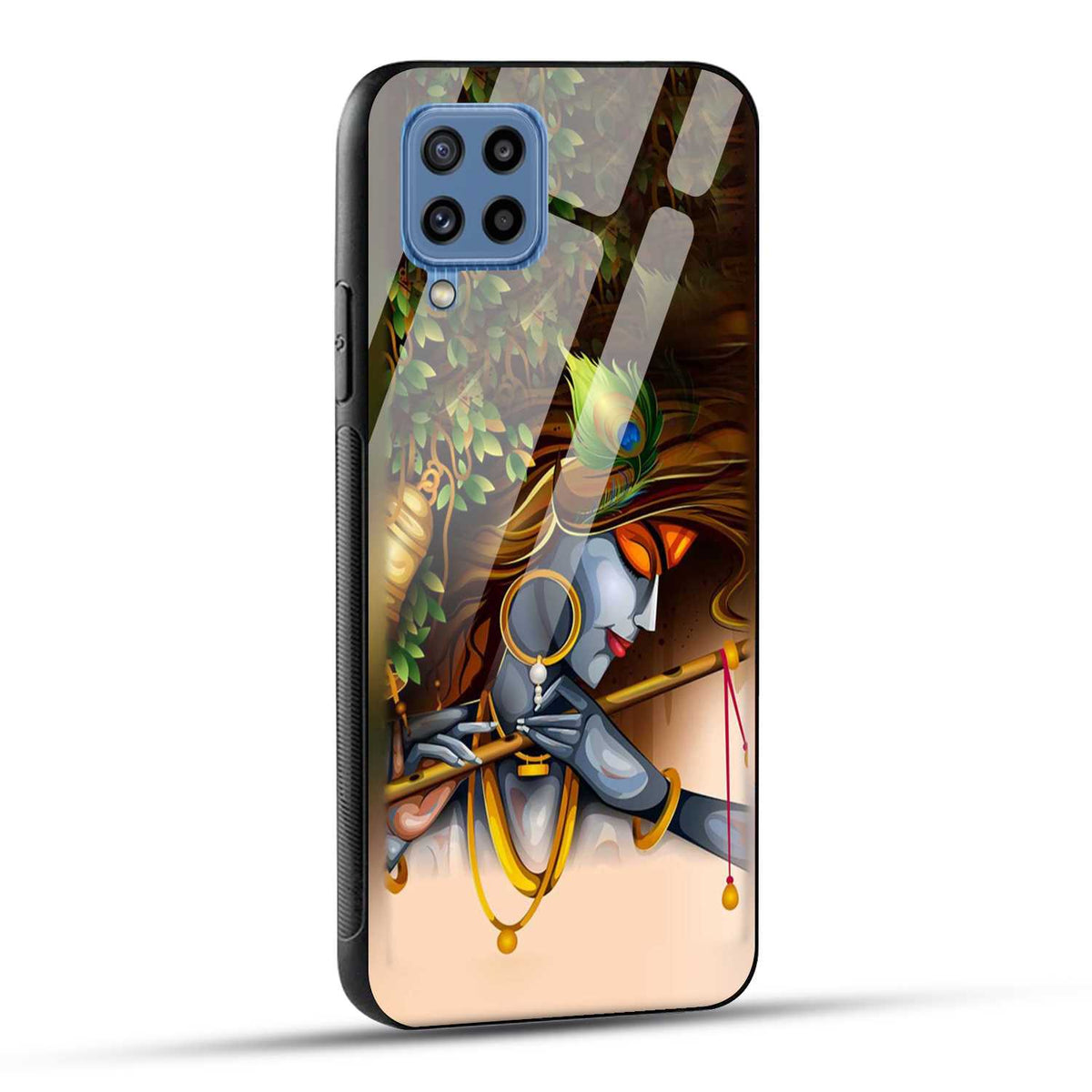Samsung Galaxy M32 / Samsung Galaxy F22 Back Cover Lord Krishna with Flute Printed Glass Case