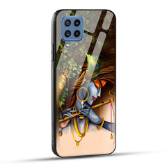 Samsung Galaxy M32 / Samsung Galaxy F22 Back Cover Lord Krishna with Flute Printed Glass Case