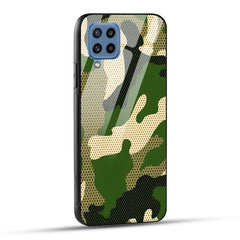 Samsung Galaxy M32 / Samsung Galaxy F22 Back Cover Camouflage Printed Glass Case