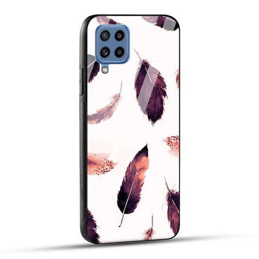 Samsung Galaxy M32 / F22 Back Cover Beautiful Feathers Glass Case