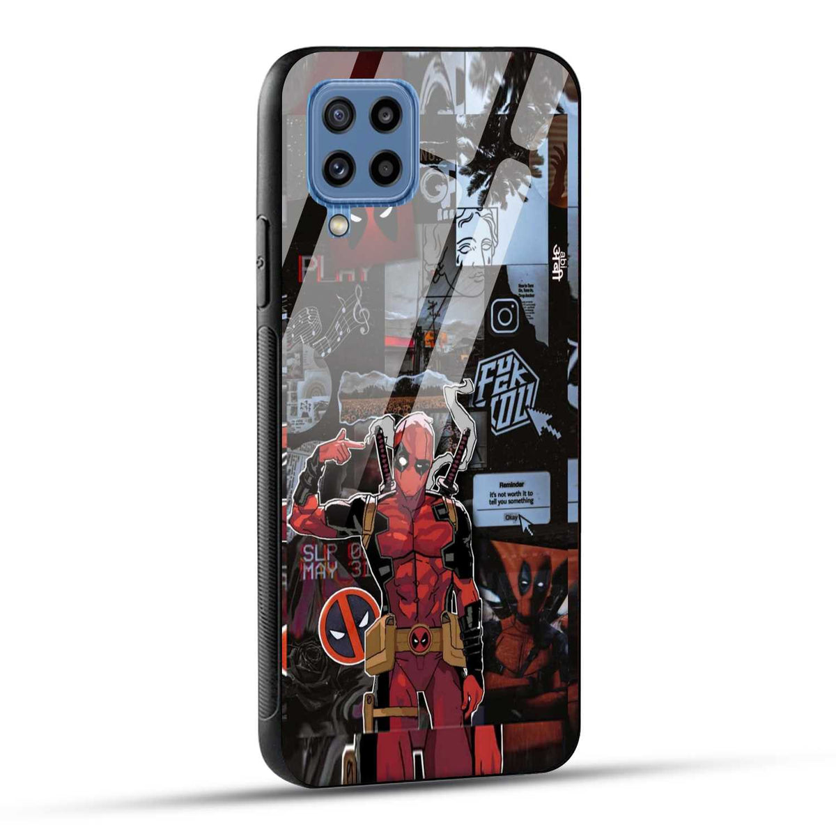 Samsung Galaxy M32 / Samsung Galaxy F22 Back Cover Superhero Collage Printed Glass Case
