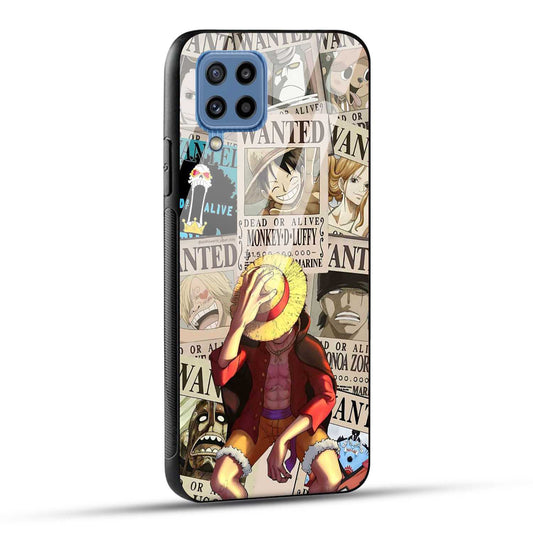 Samsung Galaxy M32 / Samsung Galaxy F22 Back Cover Anime One Piece Wanted Luffy  Printed Glass Case