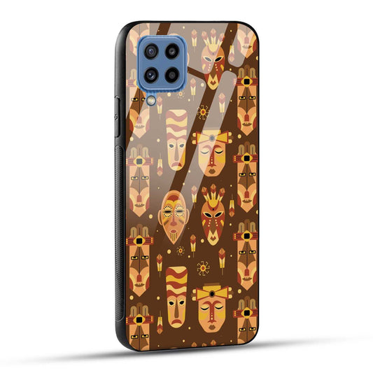 Samsung Galaxy M32 / Samsung Galaxy F22 Back Cover Tribal African Mask Printed Glass Case