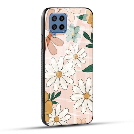 Samsung Galaxy M32 / Samsung Galaxy F22 Back Cover Retro Flower Art Printed Glass Case