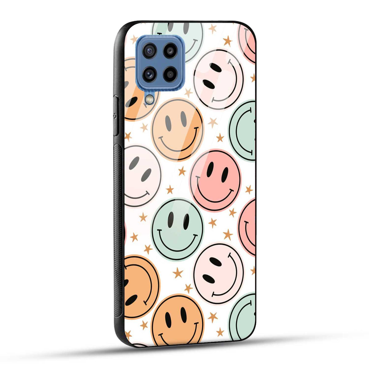 Samsung Galaxy M32 / Samsung Galaxy F22 Back Cover Smiling Flowers And Stars Printed Glass Case