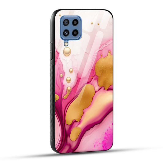 Samsung Galaxy M32 / Samsung Galaxy F22 Back Cover Golden Marble Printed Glass Case