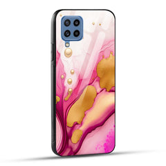 Samsung Galaxy M32 / Samsung Galaxy F22 Back Cover Golden Marble Printed Glass Case