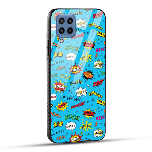 Samsung Galaxy M32 / Samsung Galaxy F22 Back Cover Doodle Of Texts Printed Glass Case