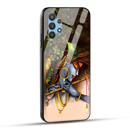 Samsung Galaxy M32 5G Back Cover Lord Krishna with Flute Printed Glass Case
