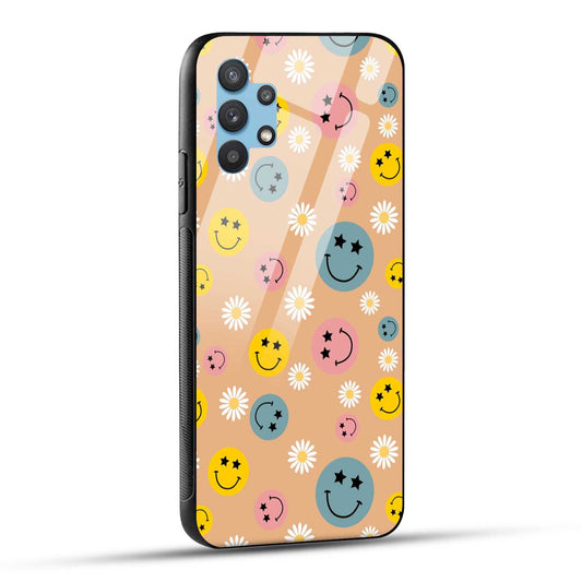 Samsung Galaxy A32 Back Cover Smiley And Flowers Printed Glass Case