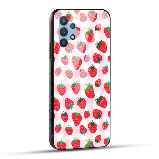 Samsung Galaxy M32 5G Back Cover Doodle Of Strawberries Printed Glass Case
