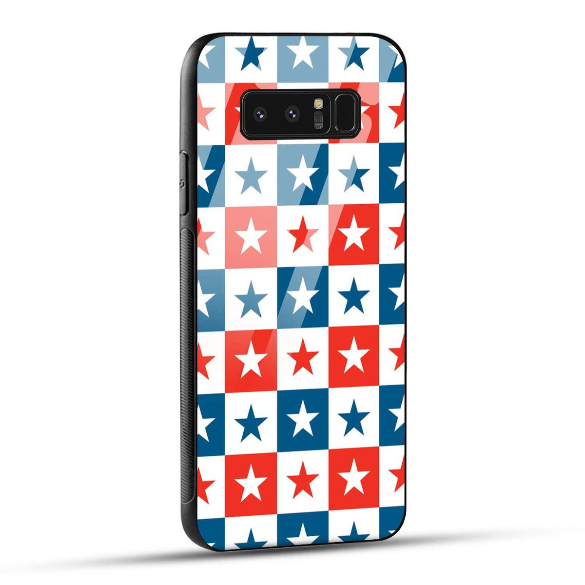 Samsung Galaxy Note 8 Back Cover Blue And Red Star Print Printed Glass Case