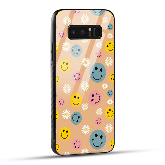 Samsung Galaxy Note 8 Back Cover Smiley And Flowers Printed Glass Case