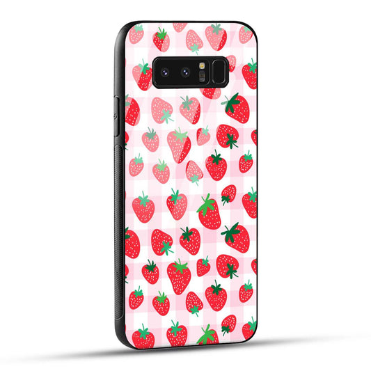 Samsung Galaxy Note 8 Back Cover Doodle Of Strawberries Printed Glass Case