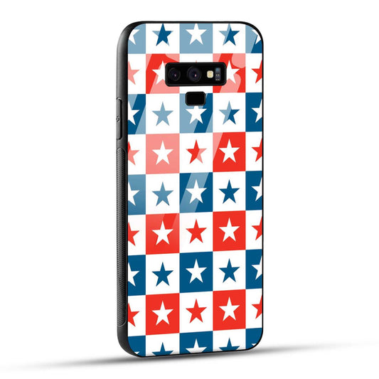 Samsung Galaxy Note 9 Back Cover Blue And Red Star Print Printed Glass Case