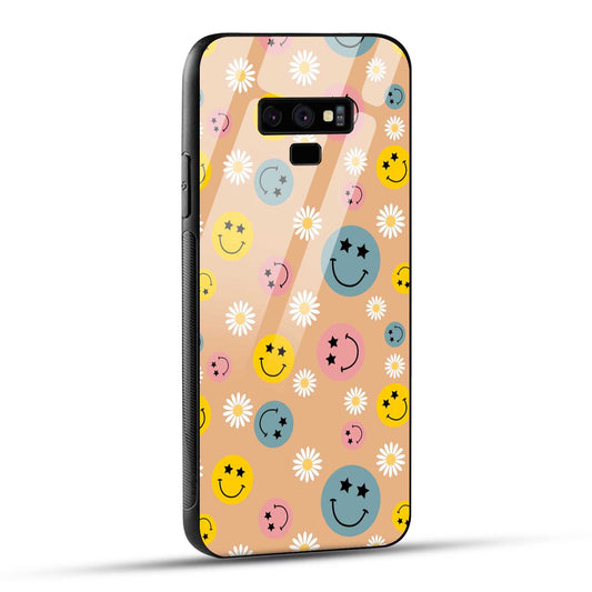 Samsung Galaxy Note 9 Back Cover Smiley And Flowers Printed Glass Case
