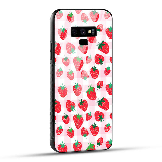Samsung Galaxy Note 9 Back Cover Doodle Of Strawberries Printed Glass Case
