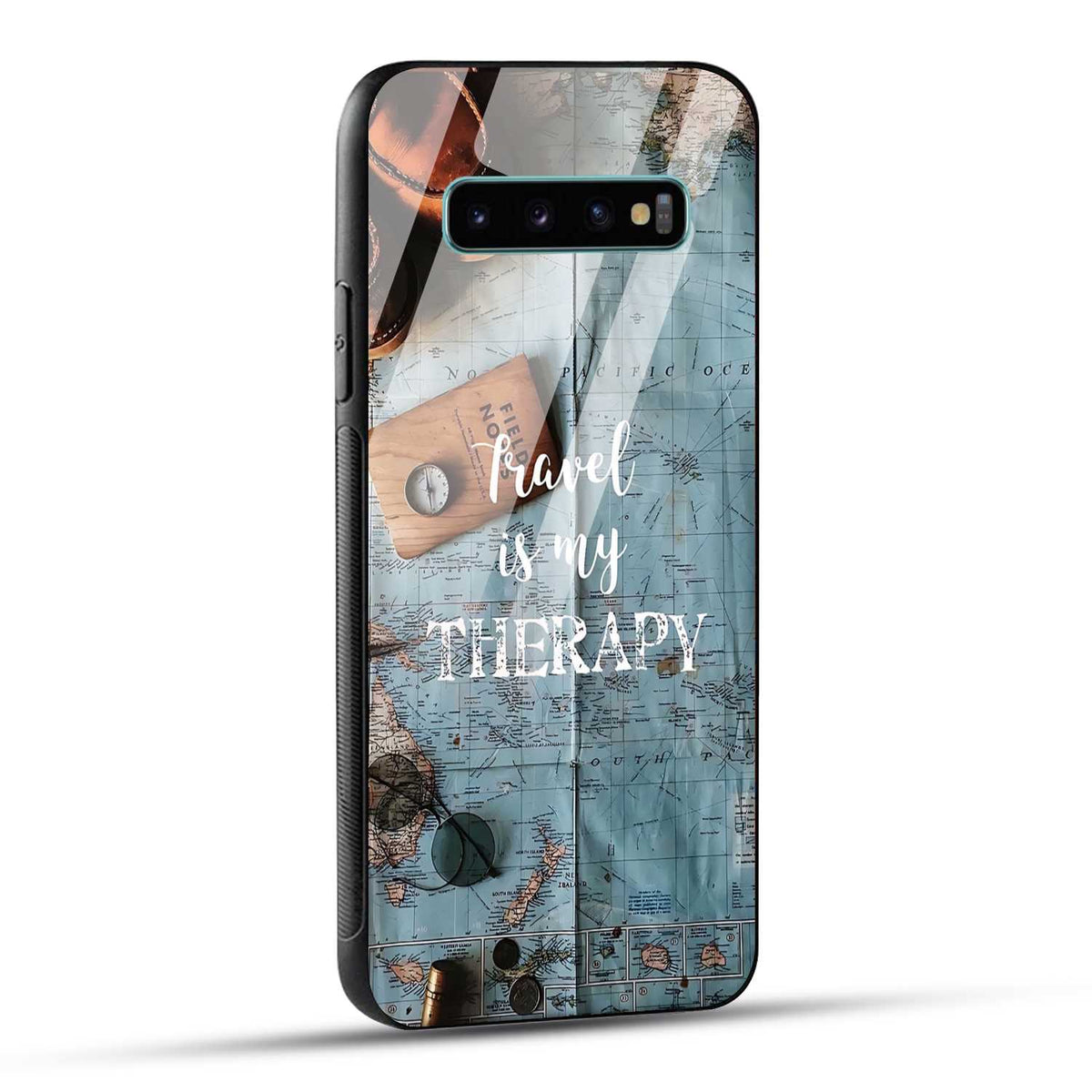 Samsung Galaxy S10 Plus Back Cover Travel Is My Therapy Printed Glass Case